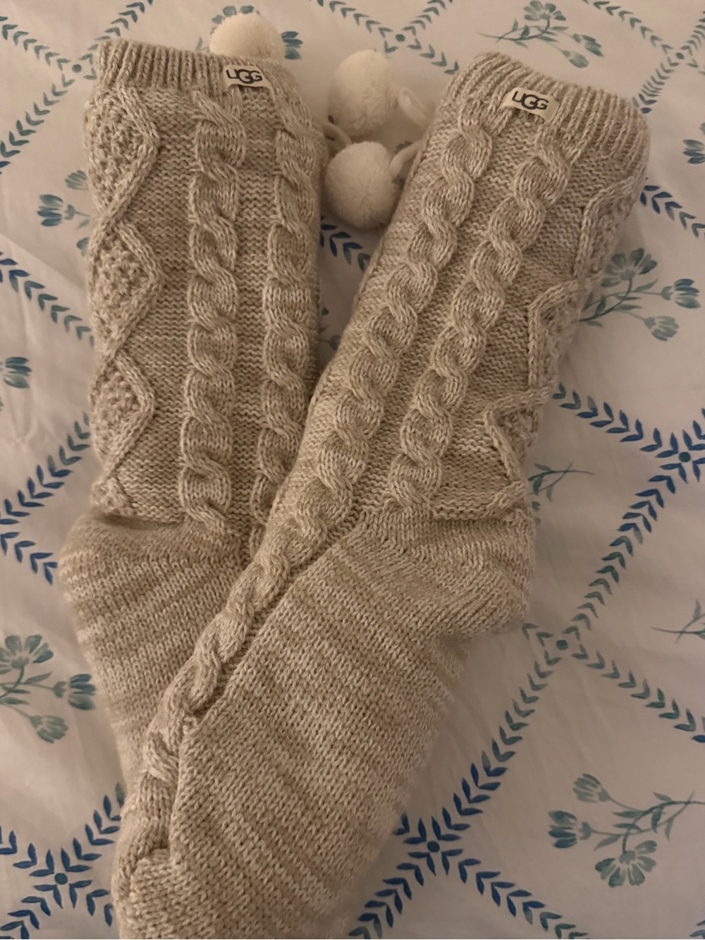 UGG Women's Cable Knit Pom Pom Boot Socks in Cream